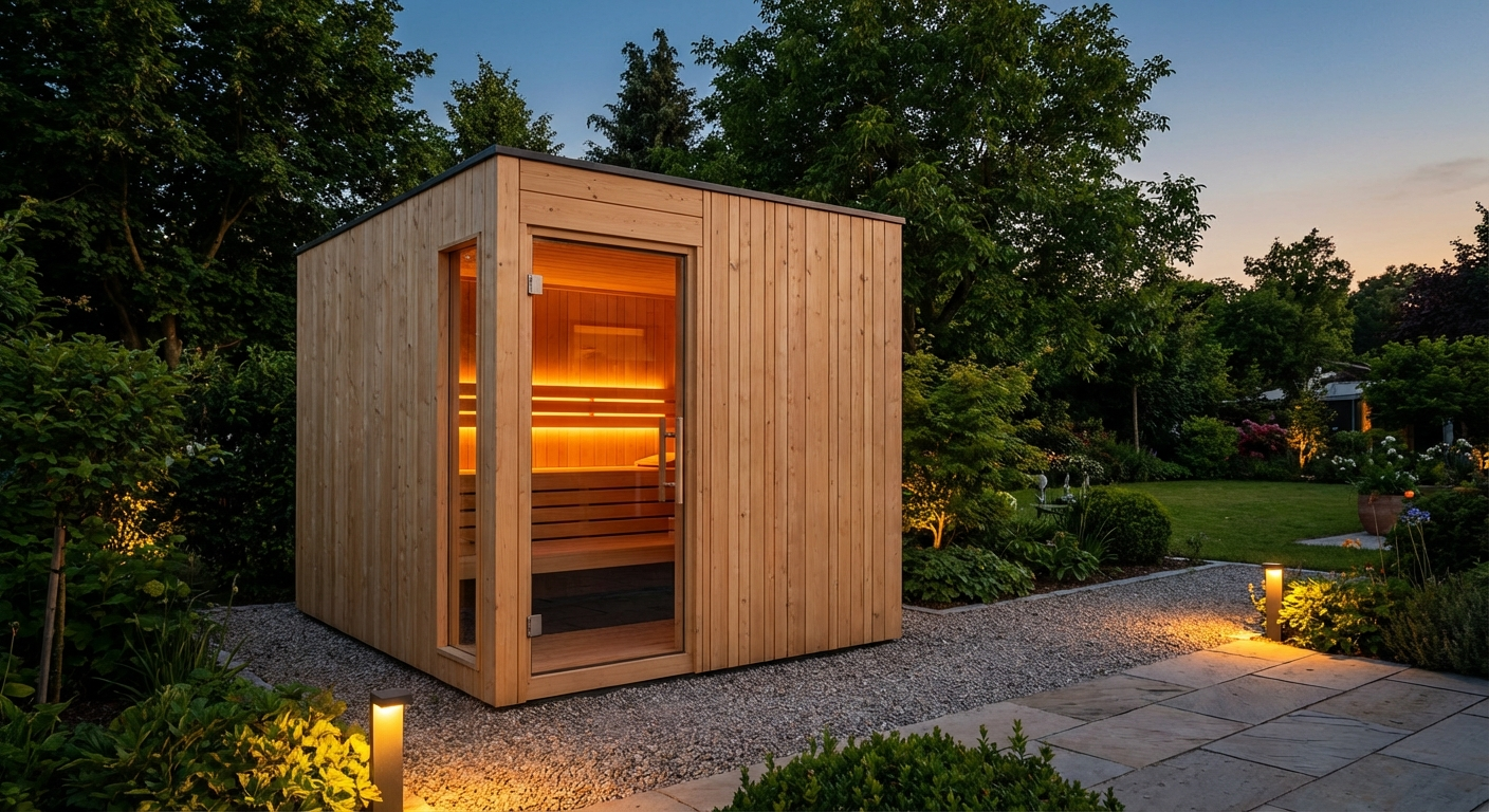 Artsauna Fasssauna Spitzbergen im Garten