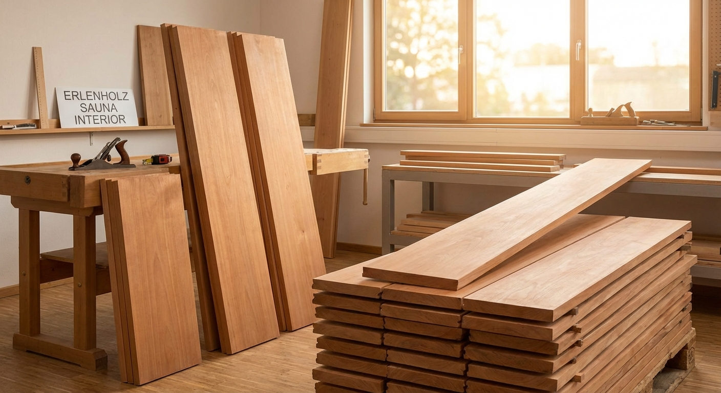 Rötlich-braunes Erlenholz mit glatter Oberfläche für Sauna-Innenausbau