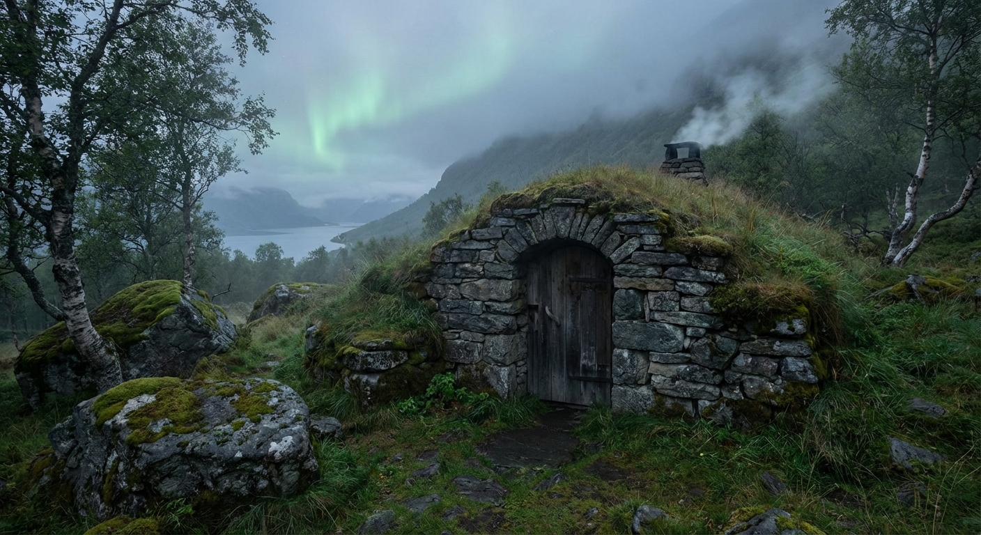 Erdsauna — in den Hügel gegrabene ursprüngliche Sauna aus Stein und Erde