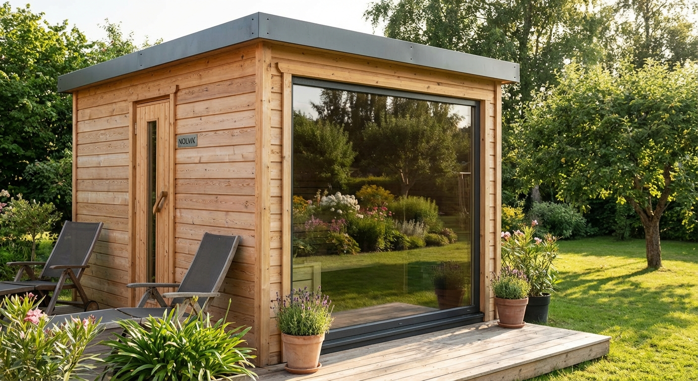 Artsauna Nolvik Cube-Design Fasssauna im Garten