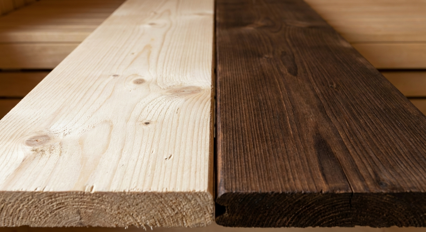 Polnische Fichte und Thermowood Bohlen für Fasssauna-Produktion