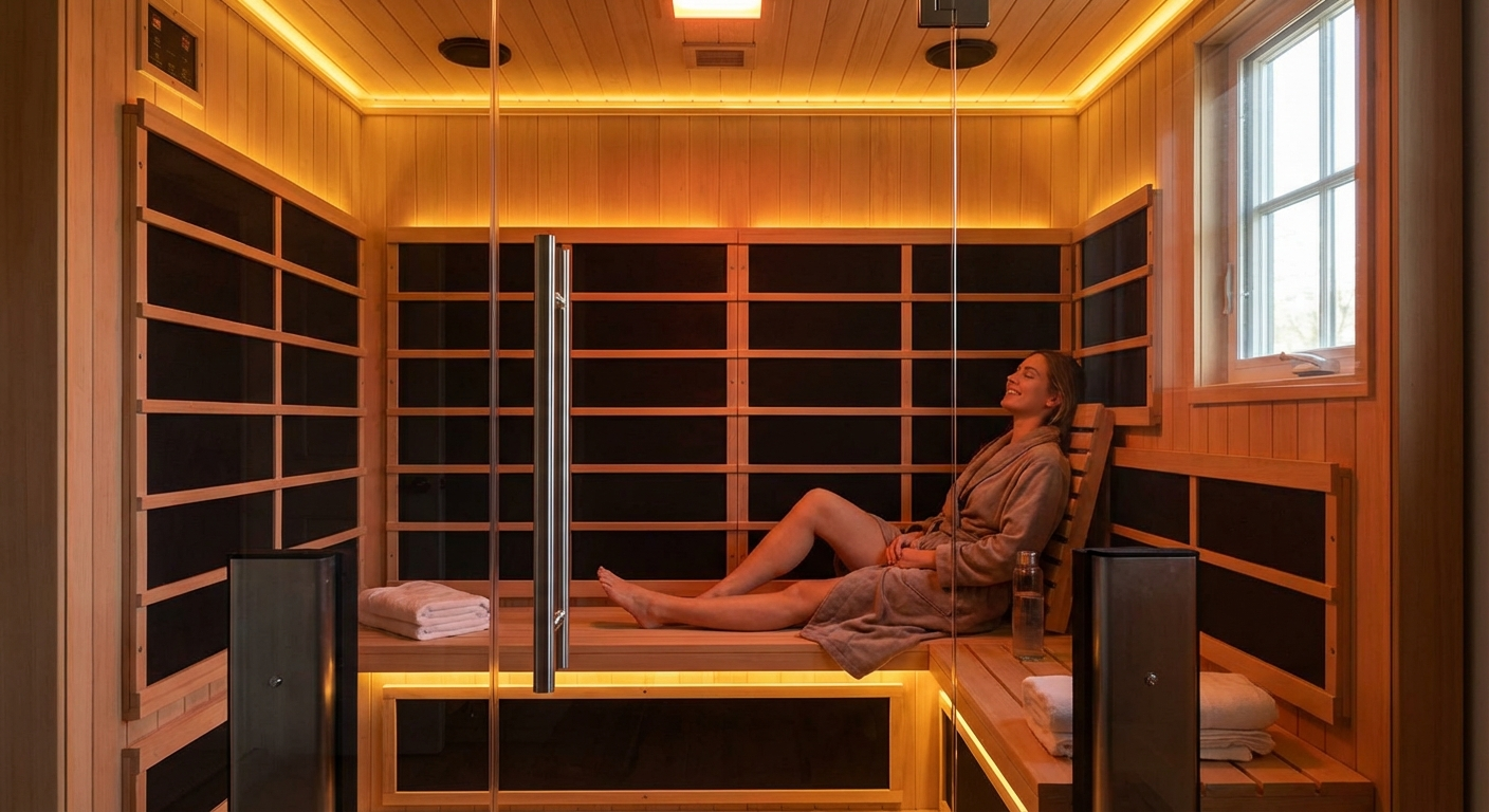 Innenansicht einer Infrarotsauna mit Carbon-Strahlern