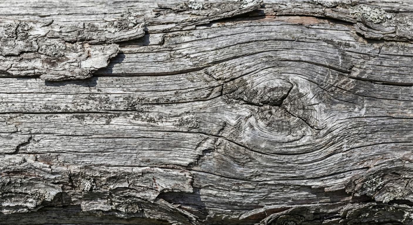 Kelo-Holz Nahaufnahme — silbergraue Patina, dichte Jahresringe, harzfreie Oberfläche