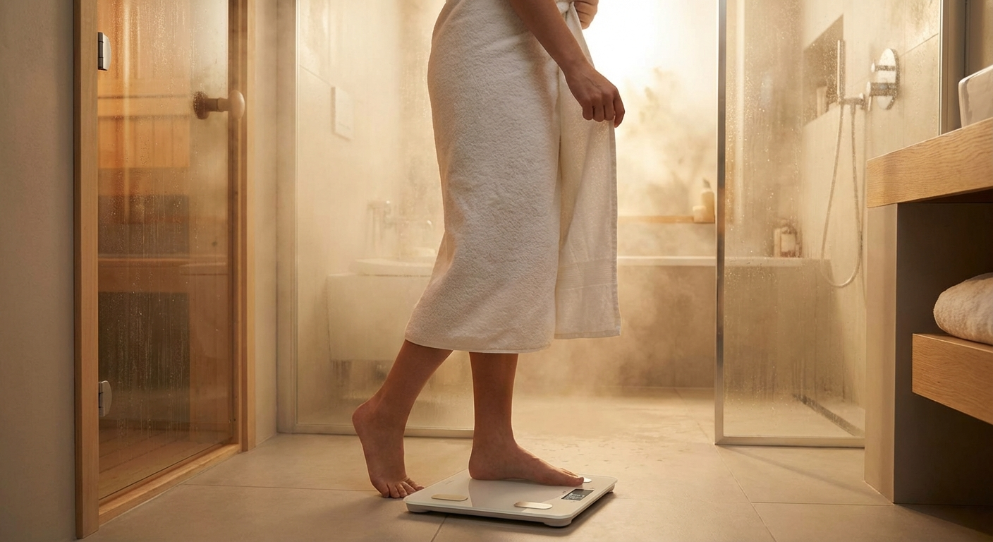 Frau in der Sauna — Hilft Saunieren beim Abnehmen?