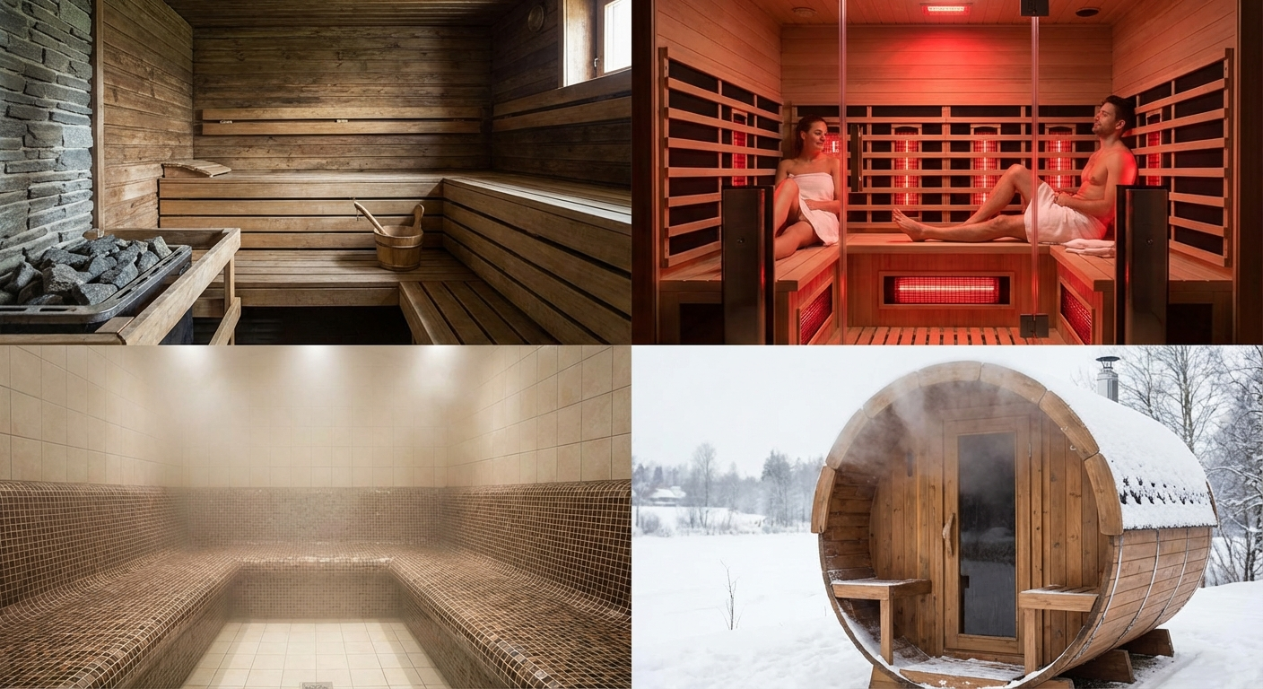 Verschiedene Sauna-Arten im Überblick: Finnische Sauna, Infrarotkabine, Dampfbad, Fasssauna