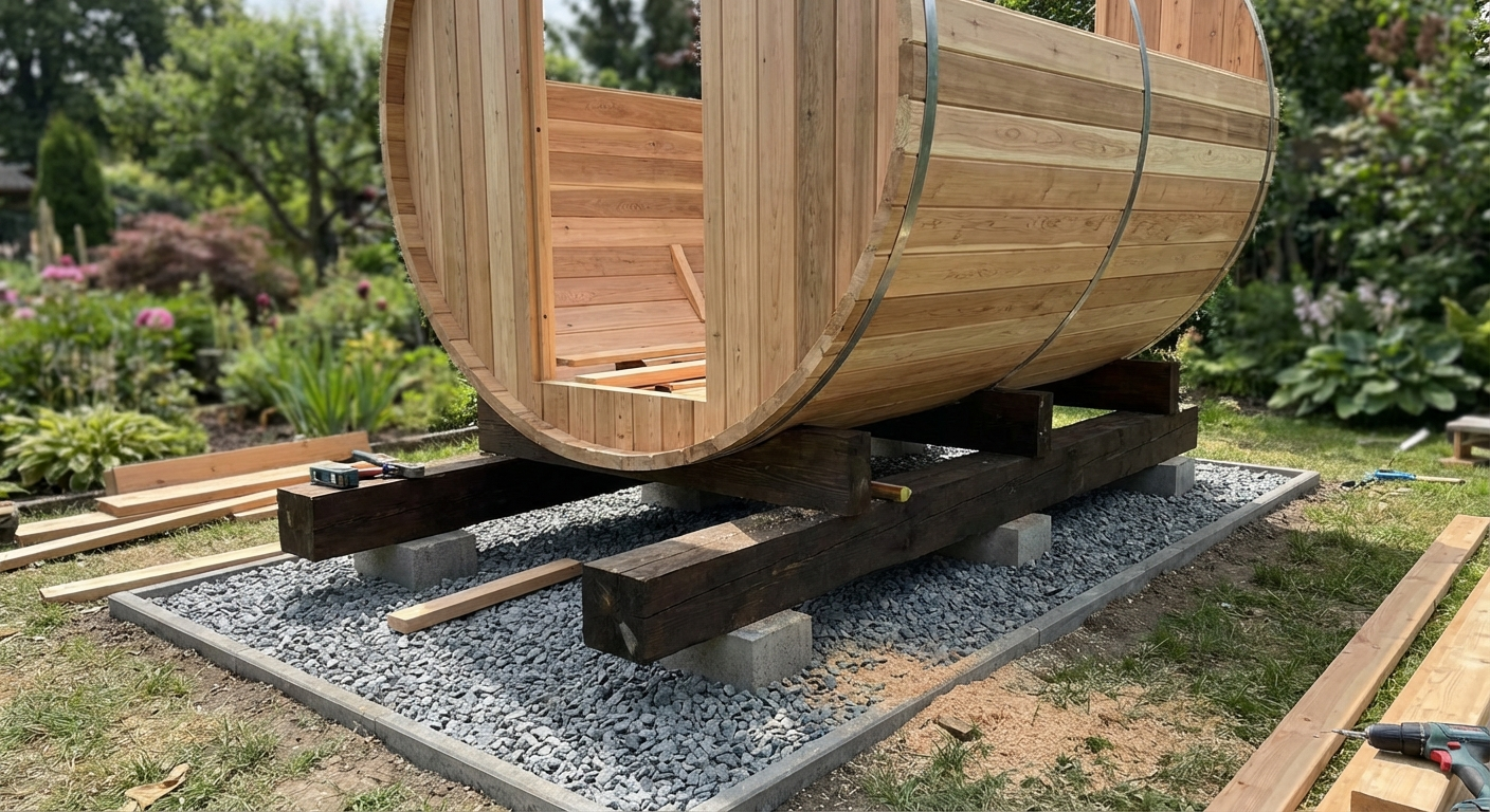 Fasssauna Fundament bauen — Schotter, Beton und mehr