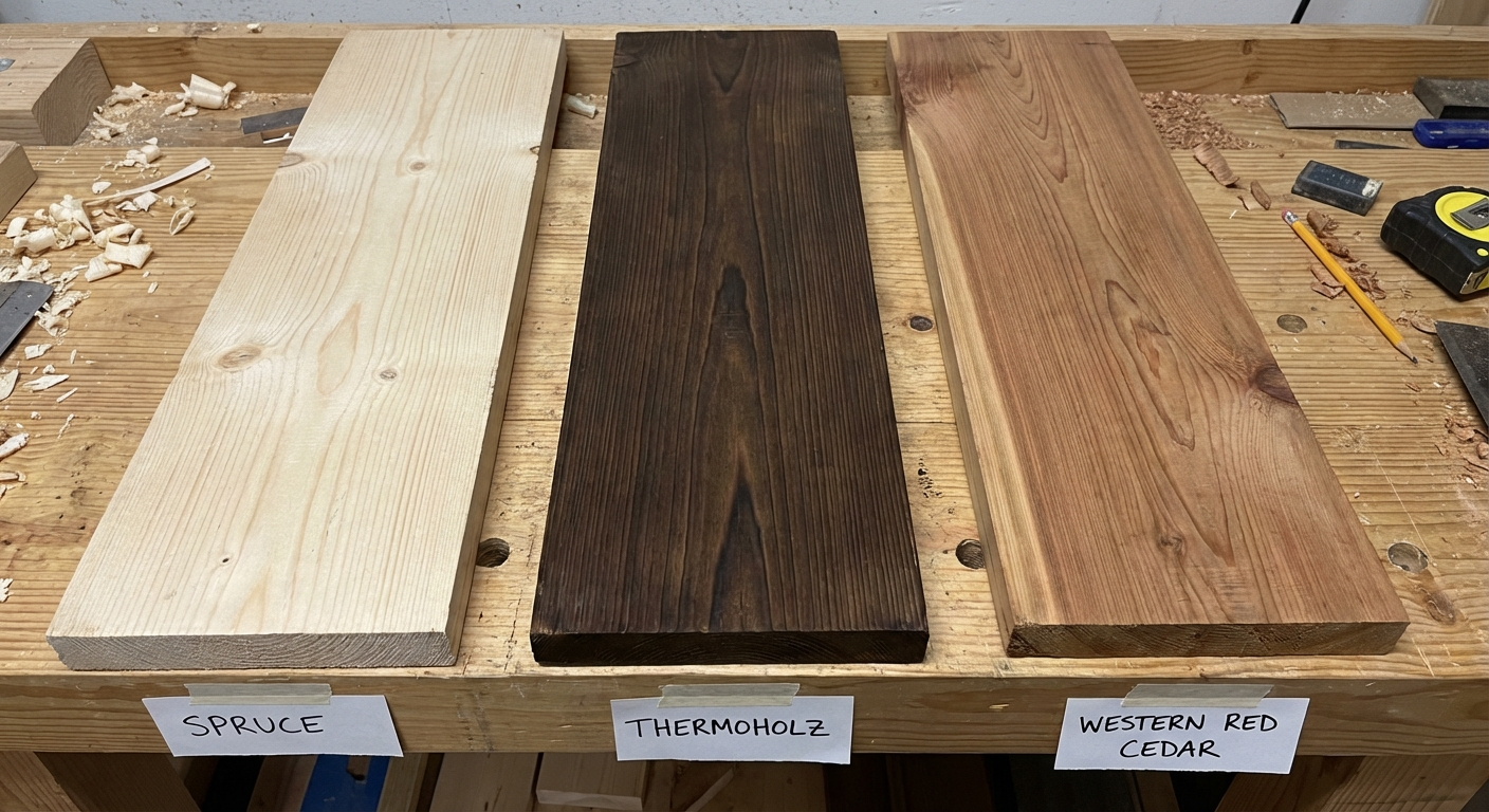 Fasssauna Holzarten im Vergleich — verschiedene Holzmuster